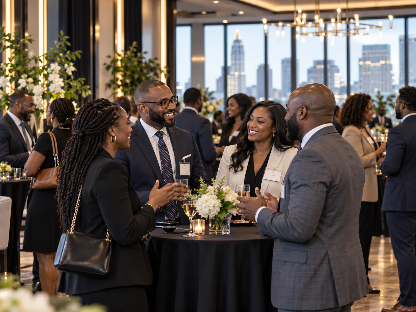 Guests networking during an upscale Atlanta business reception